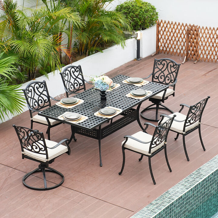 Mondawe 2-Piece Cast Aluminum Patio Dining Swivel Chair Set with Thick Olefin Cushions and 360° Rockers
