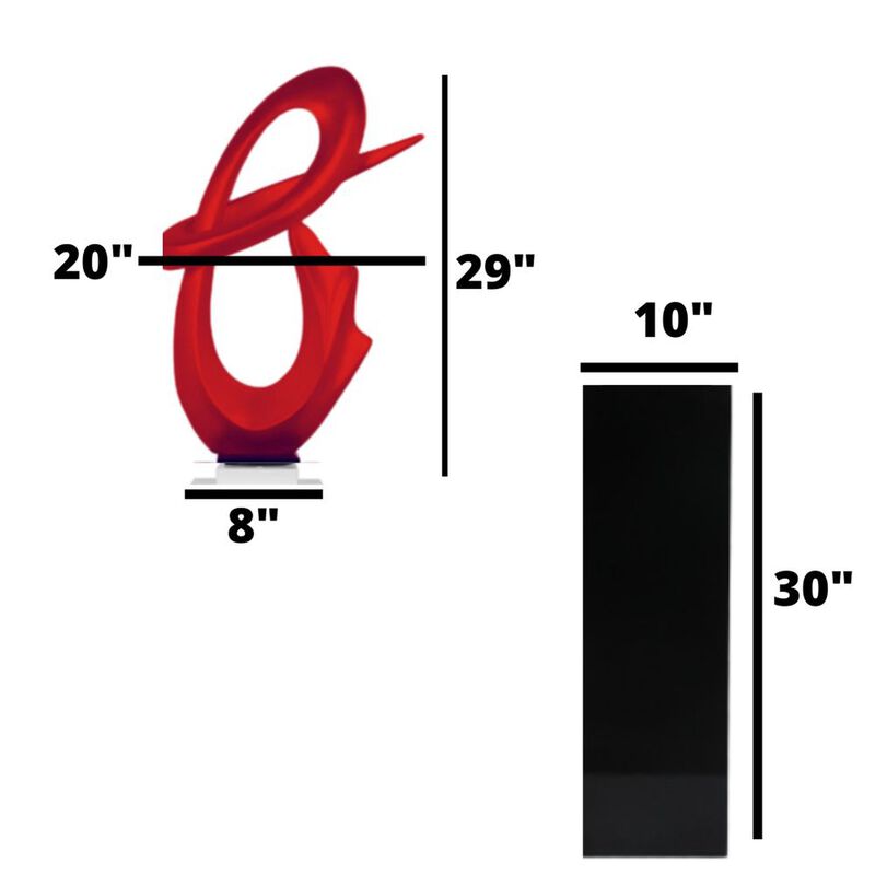 Fluid Floor Sculpture Red with White Stand Resin Handmade 59" Tall