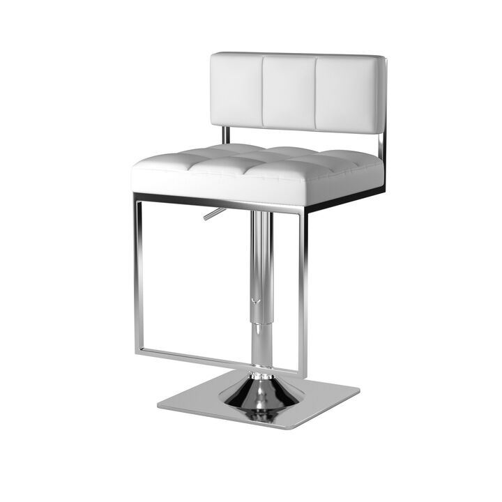 Adjustable Modern Metal Bar Stool, White & Silver-Benzara