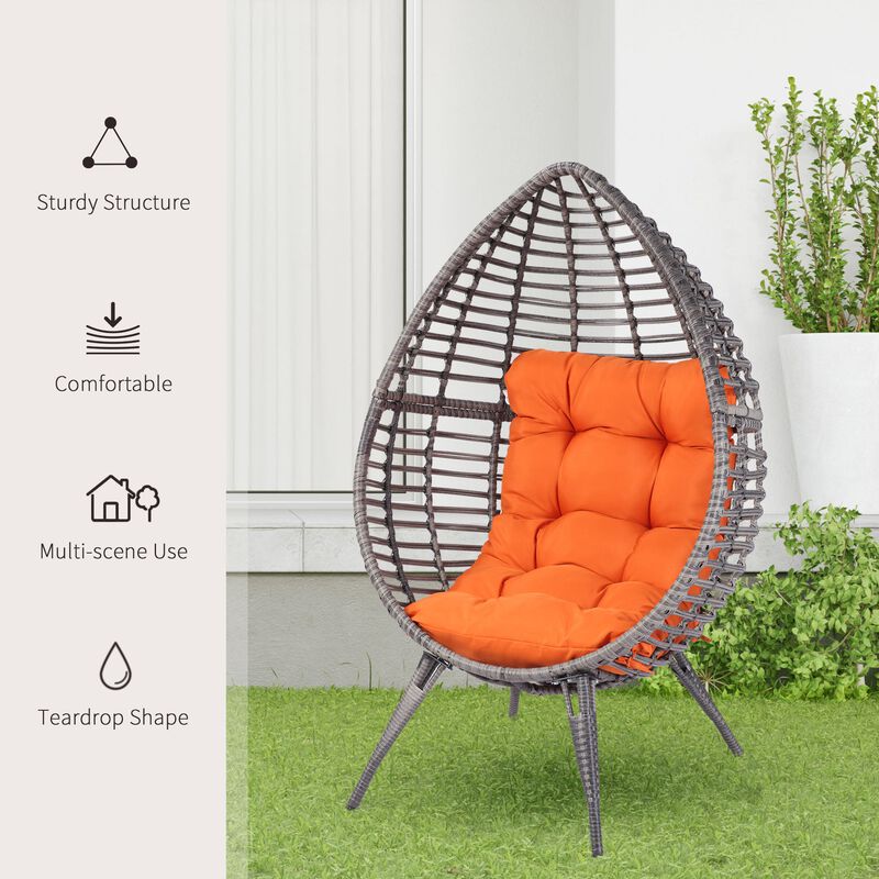 Orange Backyard Cocoon: Teardrop Wicker Lounge Chair with Cushion