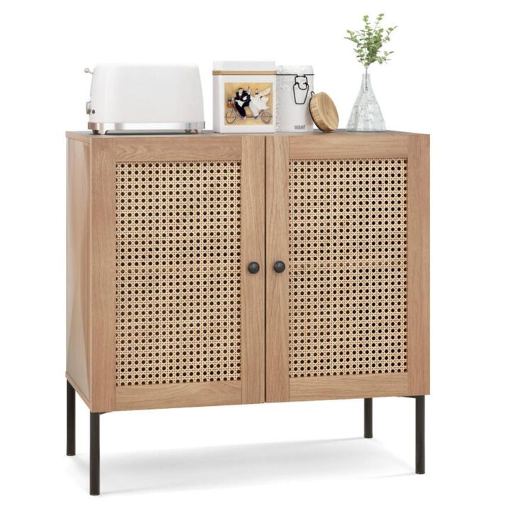 Hivvago Kitchen Sideboard with 2 Rattan Doors and Adjustable Shelf