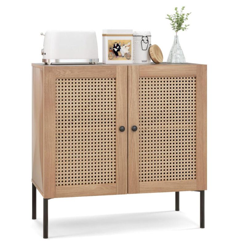 Hivvago Kitchen Sideboard with 2 Rattan Doors and Adjustable Shelf