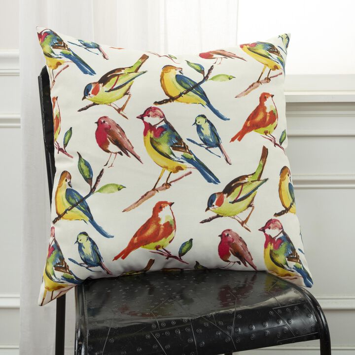 22"x22" Indoor/Outdoor Pillow, Colorful Birds