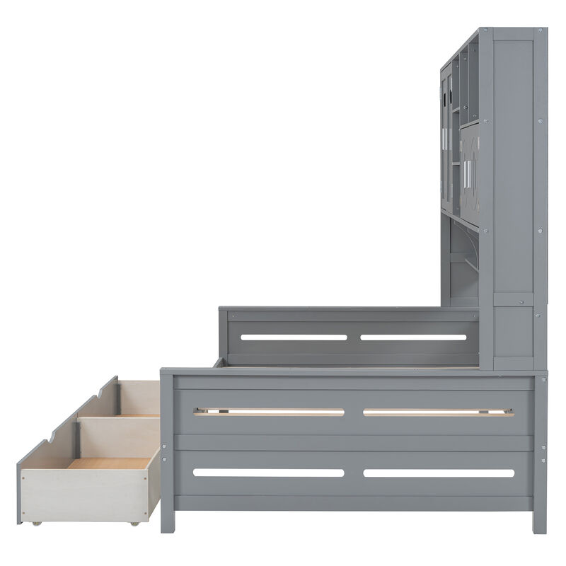 Merax Wooden Daybed with Storage Drawers and Cabinets