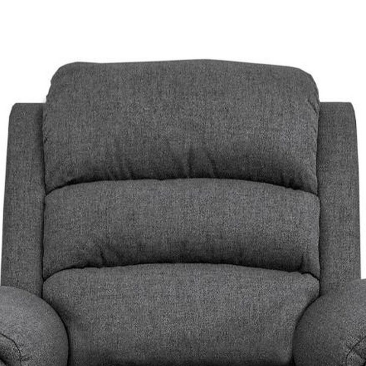 Fery 36 Inch Manual Recliner Chair, Gray Burlap, Cushioned Seat, Solid Wood - Benzara