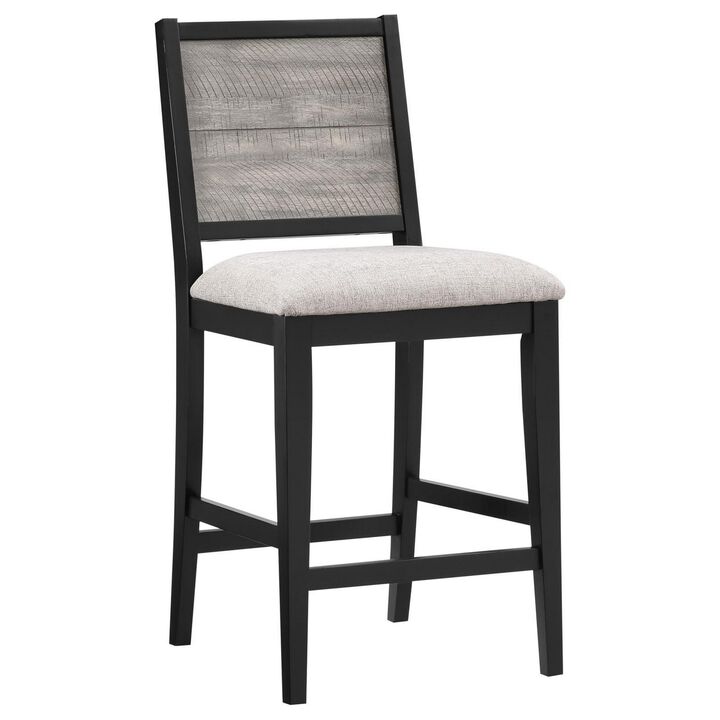 Elina 27 Inch Counter Height Chair, Set of 2, Plank Back, Gray Polyester - Benzara