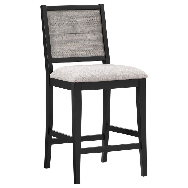Elina 27 Inch Counter Height Chair, Set of 2, Plank Back, Gray Polyester - Benzara