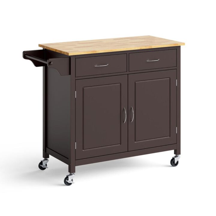 Hivvago Modern Rolling Kitchen Cart Island with Wooden Top