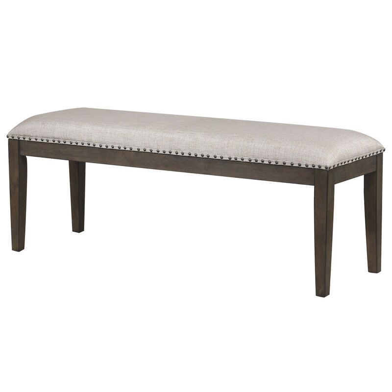 Cali Gray and Brown Dining Bench with Upholstered Seat and Nailheads 19 in. X 50 in. X 16 in.