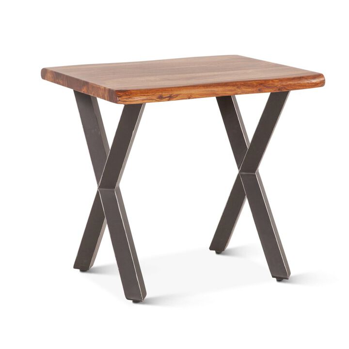 World Interiors Elliston 26 Side Table in Sheesham and Matte Black Iron