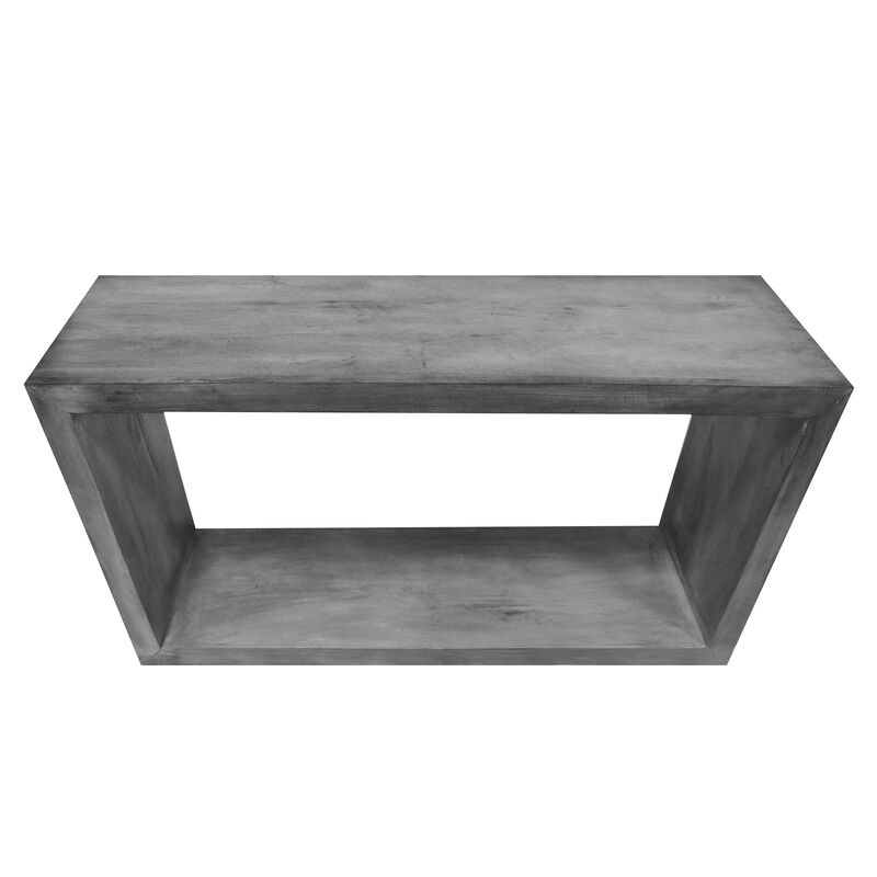 52" Cube Shape Wooden Console Table with Open Bottom Shelf, Charcoal Gray-Benzara