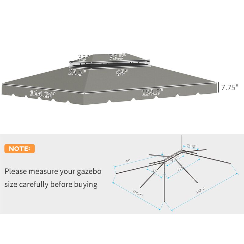 Light Gray Gazebo Cover: 12.8' x 9.5' Replacement Canopy with Double Vented Roof