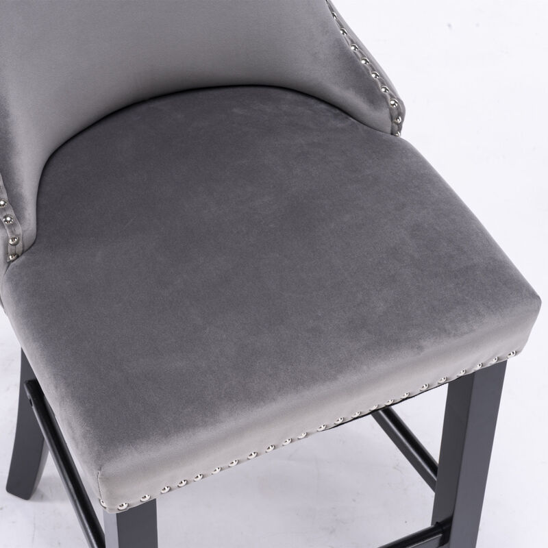 Gray Velvet Wingback Bar Stools, Set of 2