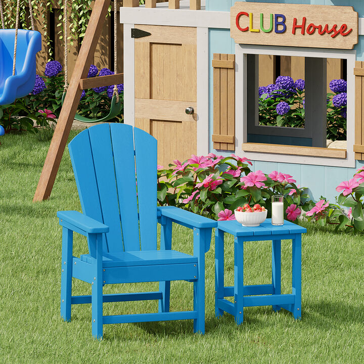 WestinTrends 2-Piece Kids Outdoor HDPE Adirondack Chair With Square Side Table Set