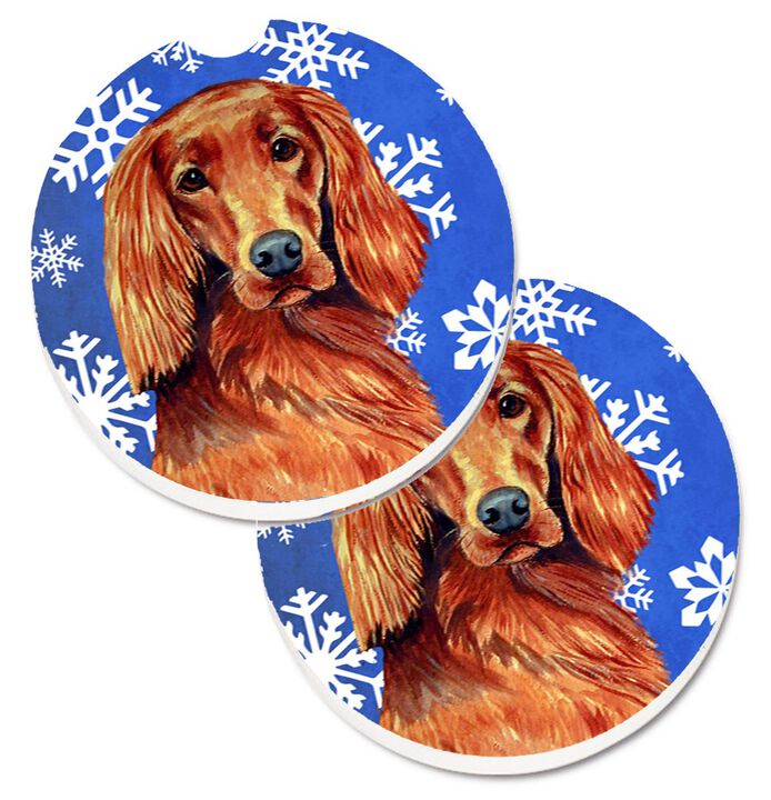 Caroline's Treasures Irish Setter Winter Snowflakes Holiday Set of 2 Cup Holder Car Coasters LH9299CARC, 2.56, Multicolor