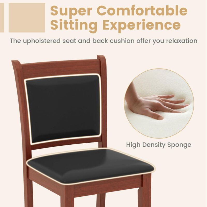 Hivvago Upholstered Counter Stool Set of 2 with Solid Rubber Wood Frame-Brown