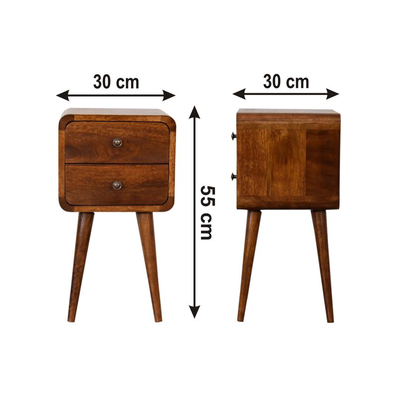Mini Chestnut Curved Solid Wood 2 Drawer NightStand