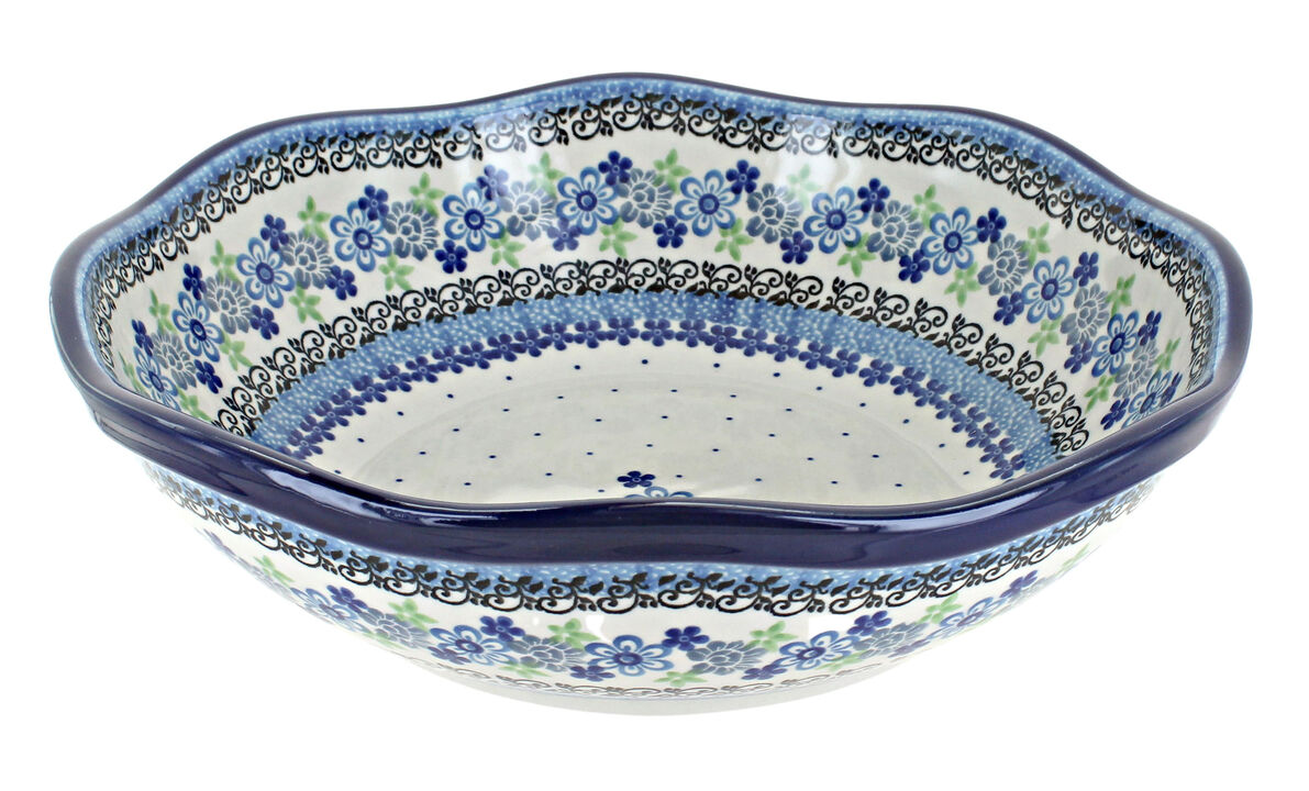 Blue Rose Polish Pottery Hummingbird Large Scallop Bowl