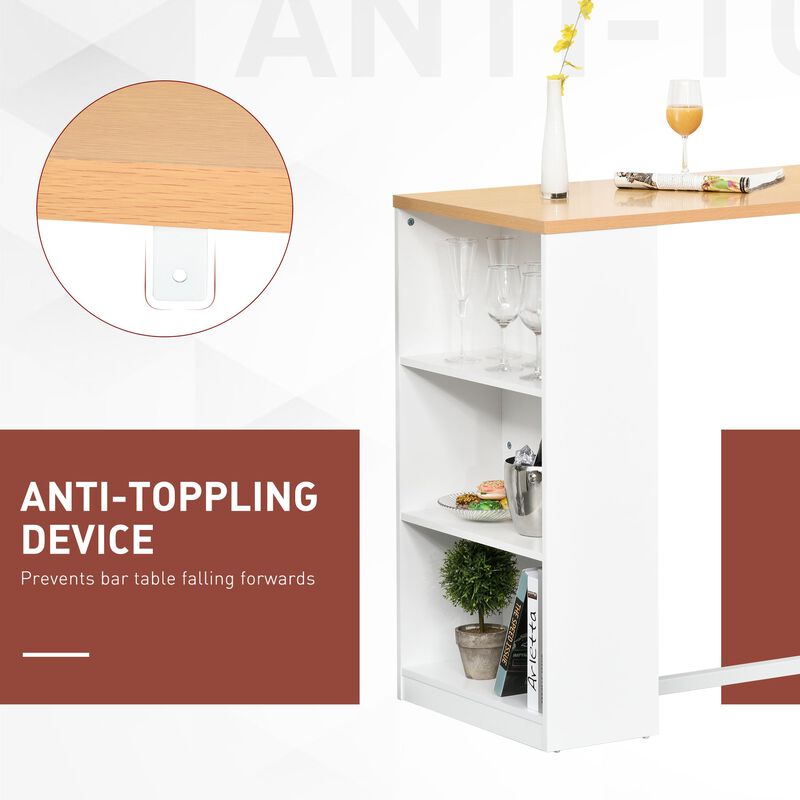 White Kitchen Bar: Table with 3-Tier Storage Shelf