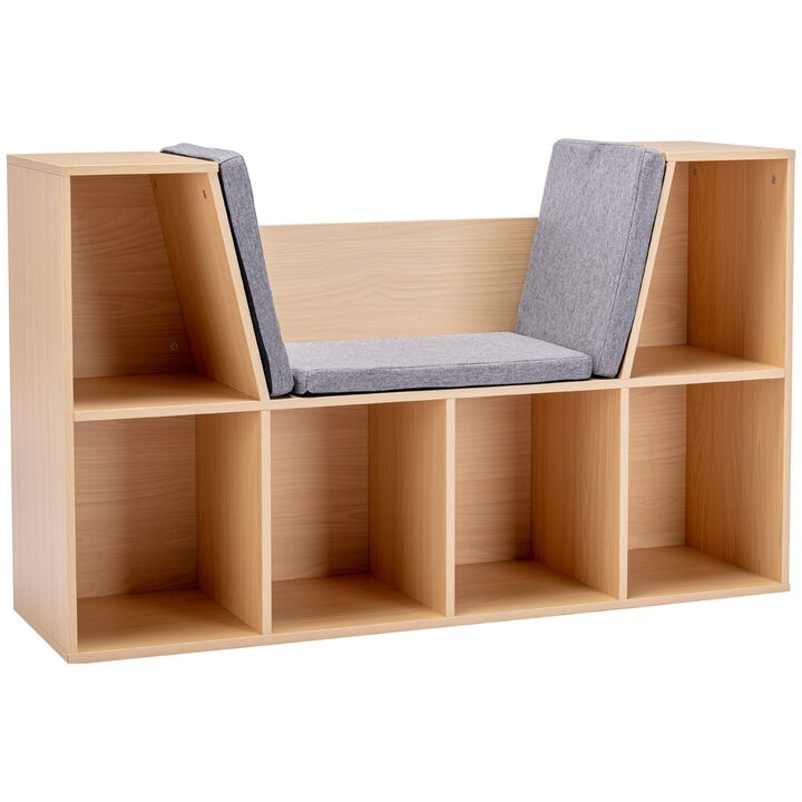 Natural Kids' Nook: 6-Cube Bookcase Organizer with Reading Seat