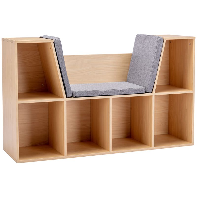 Natural Kids' Nook: 6-Cube Bookcase Organizer with Reading Seat