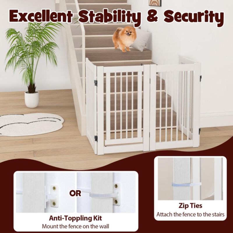 Hivvago 30 Inch Tall 4-Panel Freestanding Pet Gate Wooden Dog Fence