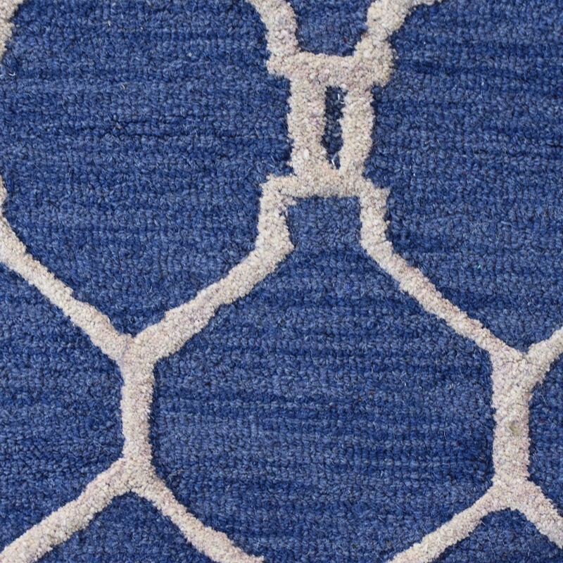 RUGSOTIC CARPETS HAND TUFTED WOOL ECO-FRIENDLY AREA RUGS  - 2'6"x8', Runner Shape, Blue & Beige, Geometric Modern Design, High Pile Handmade Anti Skid Area Rugs for Living Room, Bed Room (K01004)