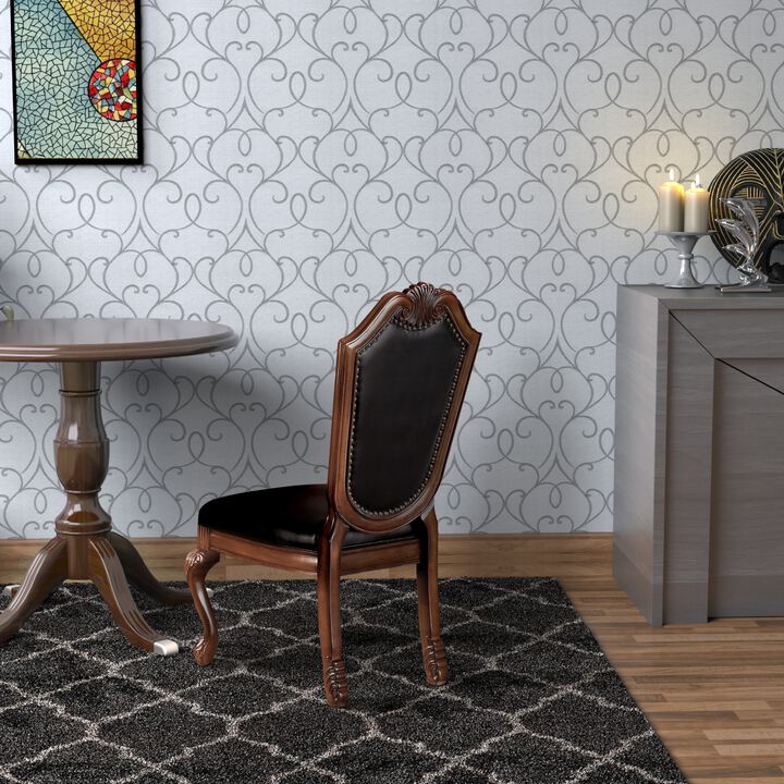 Loki 28 Inch Dining Chair, Nailhead Trim, Faux Leather, Set of 2, Brown-Benzara