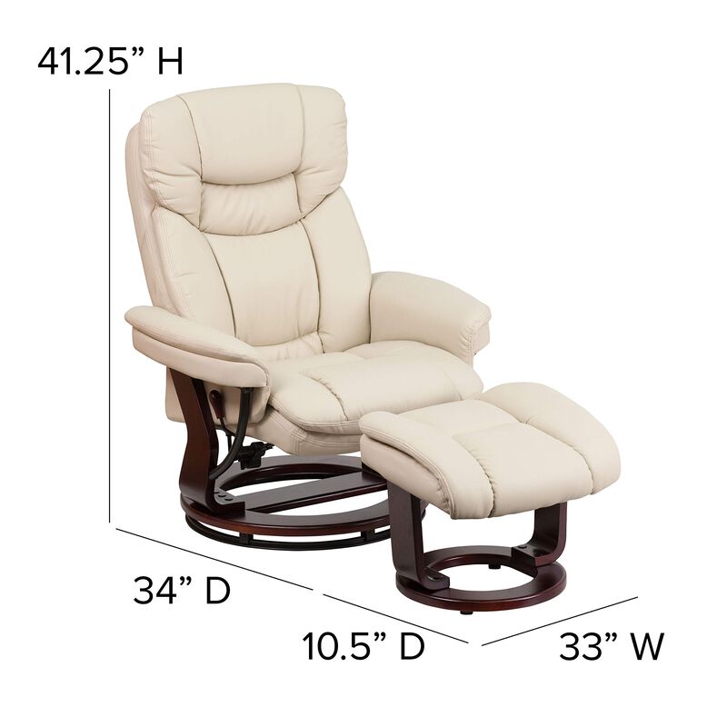 Flash Furniture Allie Recliner Chair with Ottoman | Beige LeatherSoft Swivel Recliner Chair with Ottoman Footrest
