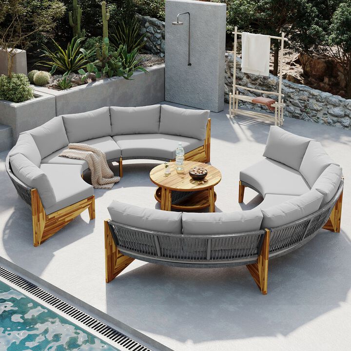 Mondawe Outdoor 6-Person Half-Moon Sectional Seating Group,Modular Outdoor Sofa For Patio & Garden