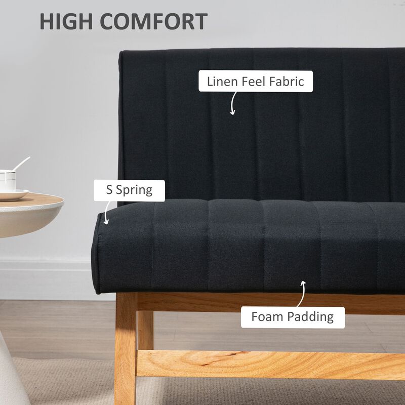 Black Compact Seating: 42" 2-Seater Loveseat with Rubber Wood Legs