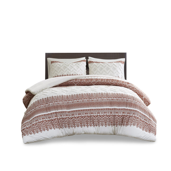 Gracie Mills Robbins Chenille Tufted 3-Piece Cotton Duvet Cover Set