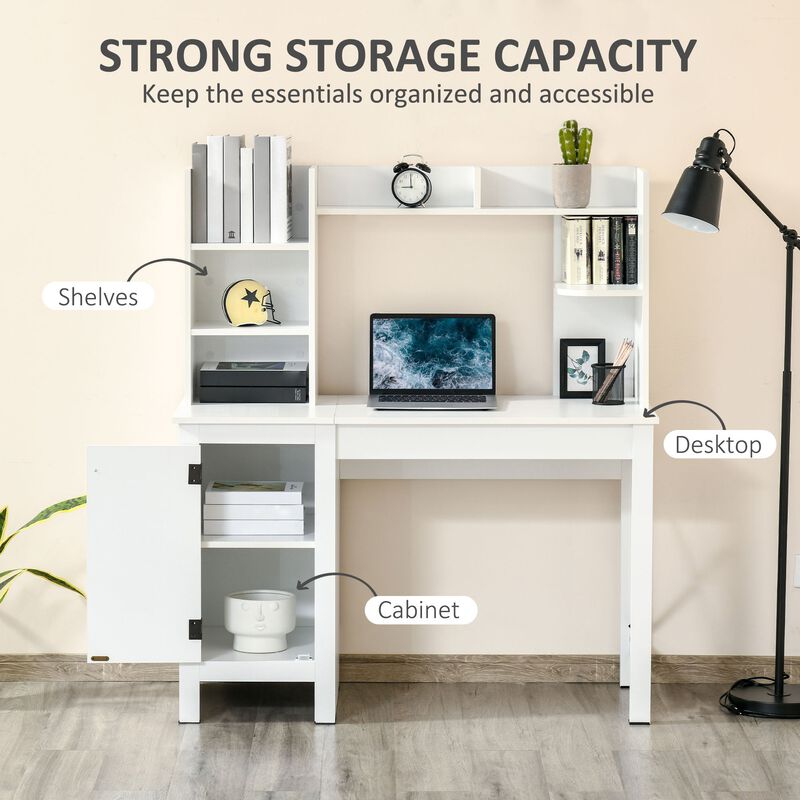 White Home Office: Computer Desk with Hutch and Storage
