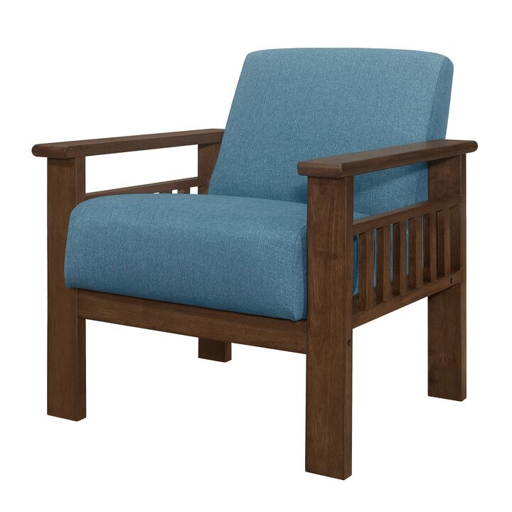 Bella 32 Inch Accent Chair Armchair, Storage Arms, Blue, Solid Rubberwood - Benzara