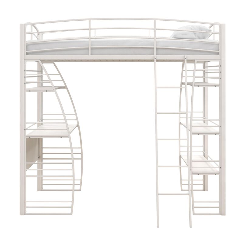 Atwater Living Lynn Modern Twin Loft Bed with Display Shelves and Desk