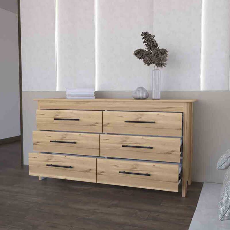 6 Drawer Double Dresser Wezz, Bedroom, Light Oak / White