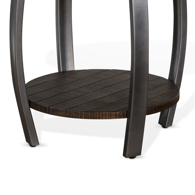 Flint Side End Table w Shelf, Barrel Shape, 24 Inch Dark Brown Round - Benzara