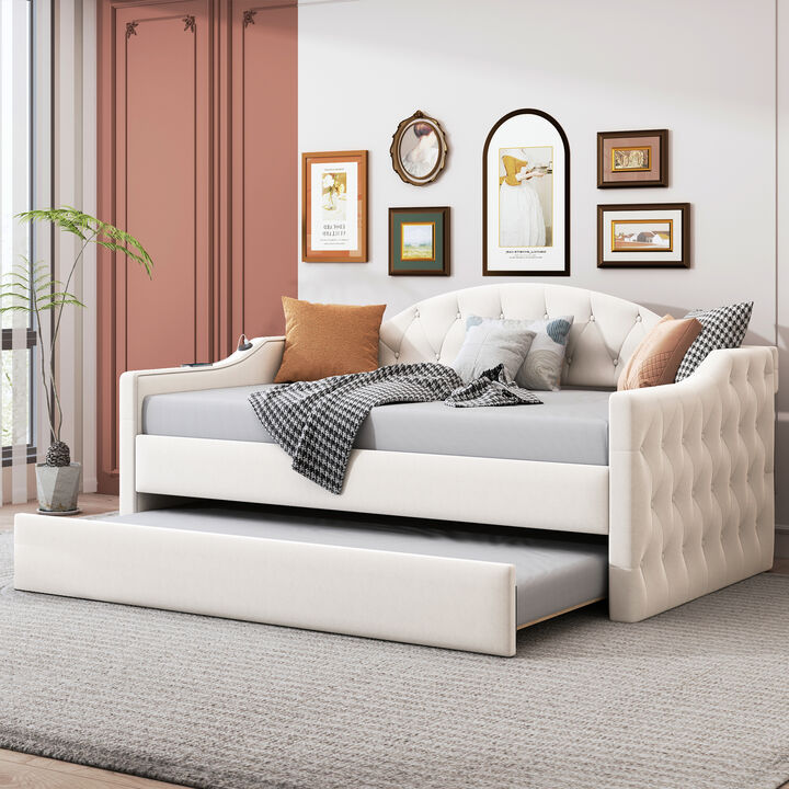 Merax Velvet  Sofa Bed Daybed with Trundle