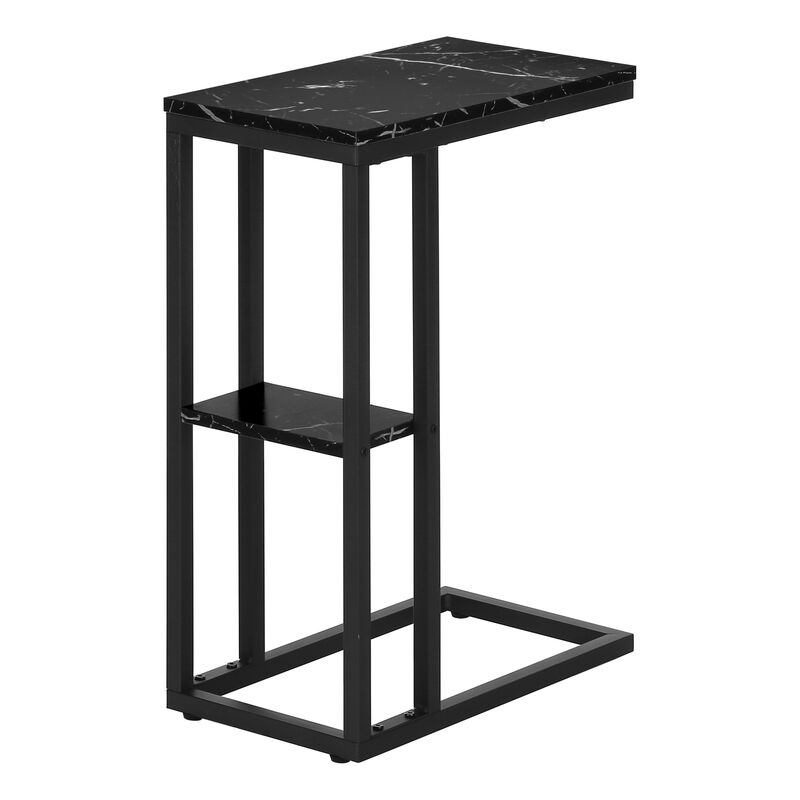 Monarch Specialties I 3674 Accent Table, C-shaped, End, Side, Snack, Living Room, Bedroom, Metal, Laminate, Black Marble Look, Contemporary, Modern
