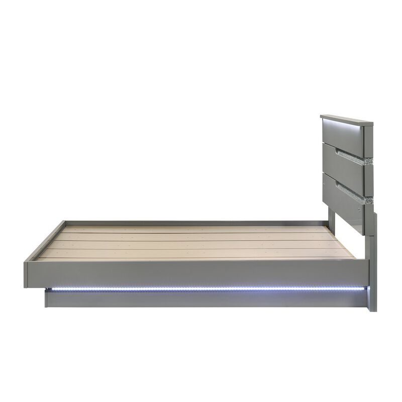 New Classic Furniture Paradox Lighted Headboard Wood Queen Bed, Gray