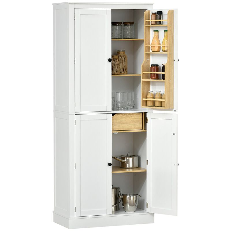 72" Modern Kitchen Pantry: 5-Tier, 8 Spice Racks, Drawer