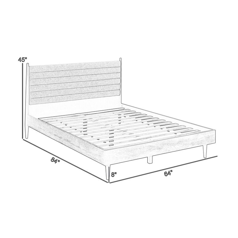 Benjara Mian Queen Platform Bed Frame, Channel Tufted, Black, Gray Upholstery