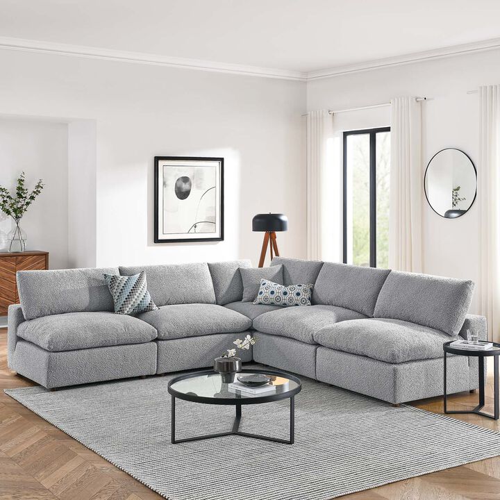 Commix Down Filled Overstuffed Boucle Fabric 5-Piece Sectional Sofa