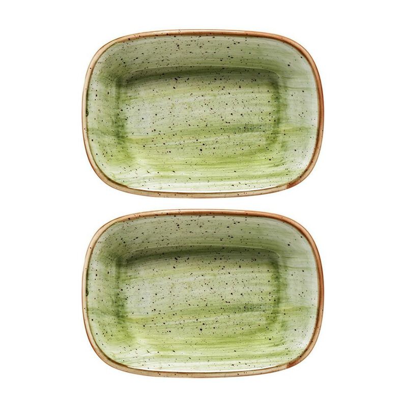 Therapy 5.5" x 4" x h:1.25" 7 oz. Rectangular Green Porcelain Deep Plate (Set of 2)