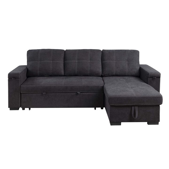Oby 95 Inch Reversible Sleeper Sectional Sofa, Storage Chaise, USB, Black - Benzara