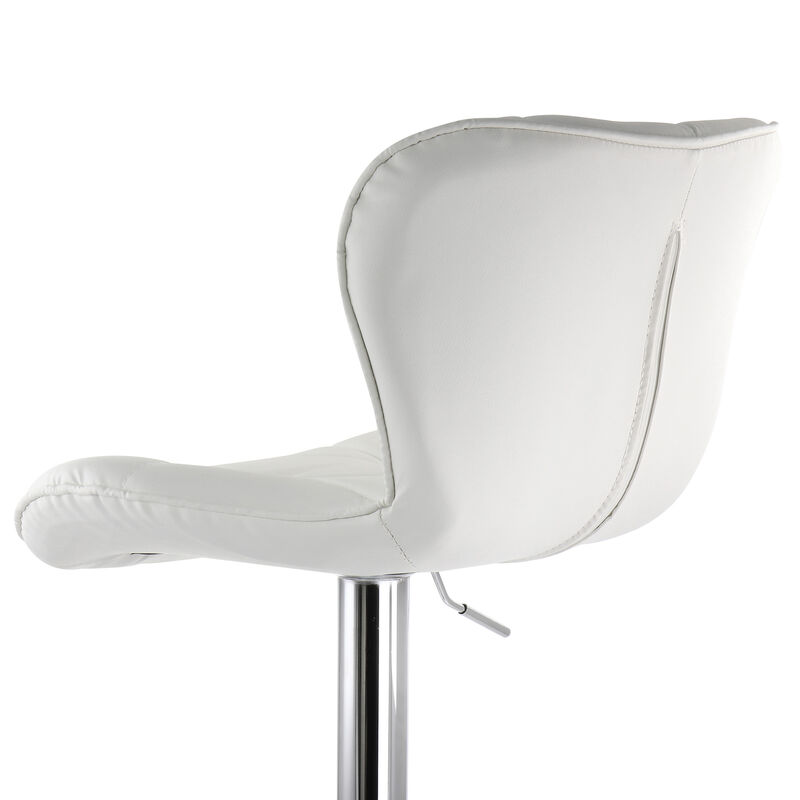 Elama 2 Piece Diamond Tufted Faux Leather Adjustable Bar Stool in White with Chrome Base