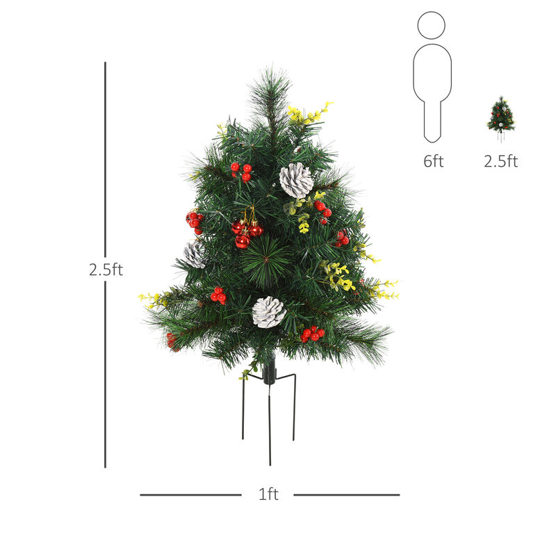 2' 2 PCs Artificial Evergreen Tree Pre-Lit Christmas Cordless with Ornament