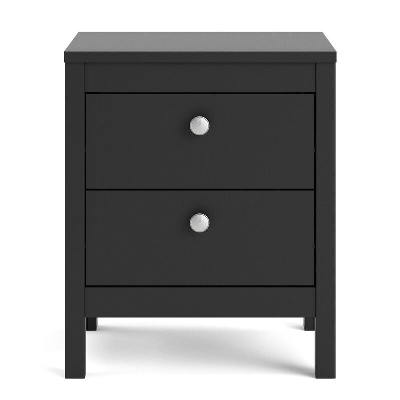 Furnifact Stylish Black Matte Nightstand With Two Drawers For Modern Bedrooms