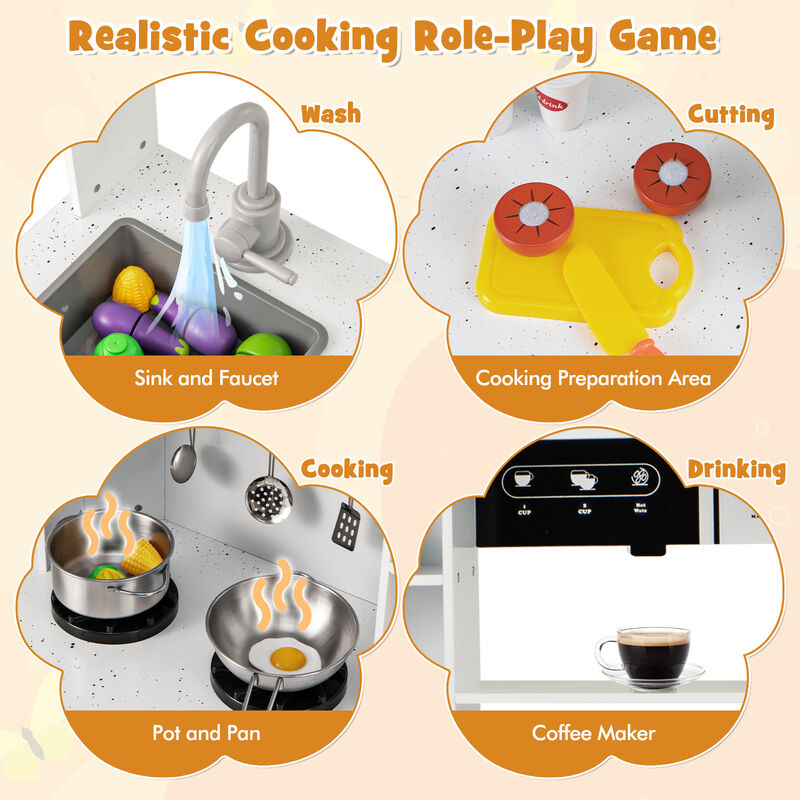 Pretend Play Kitchen Toy Set with Range Hood Real Sounds and Lights for Interactive Fun