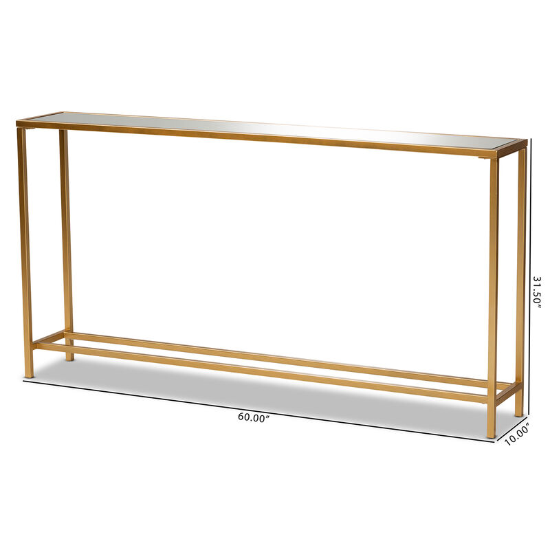 Baxton Studio Alessa Modern Glam Gold Finished Metal And Mirrored Glass Console Table